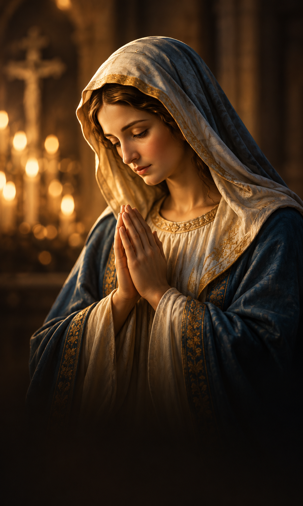 María con manos en oración